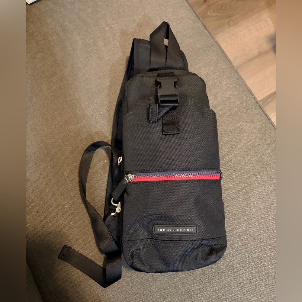 Tommy Hilfiger Black Belt Bag with Red Accent